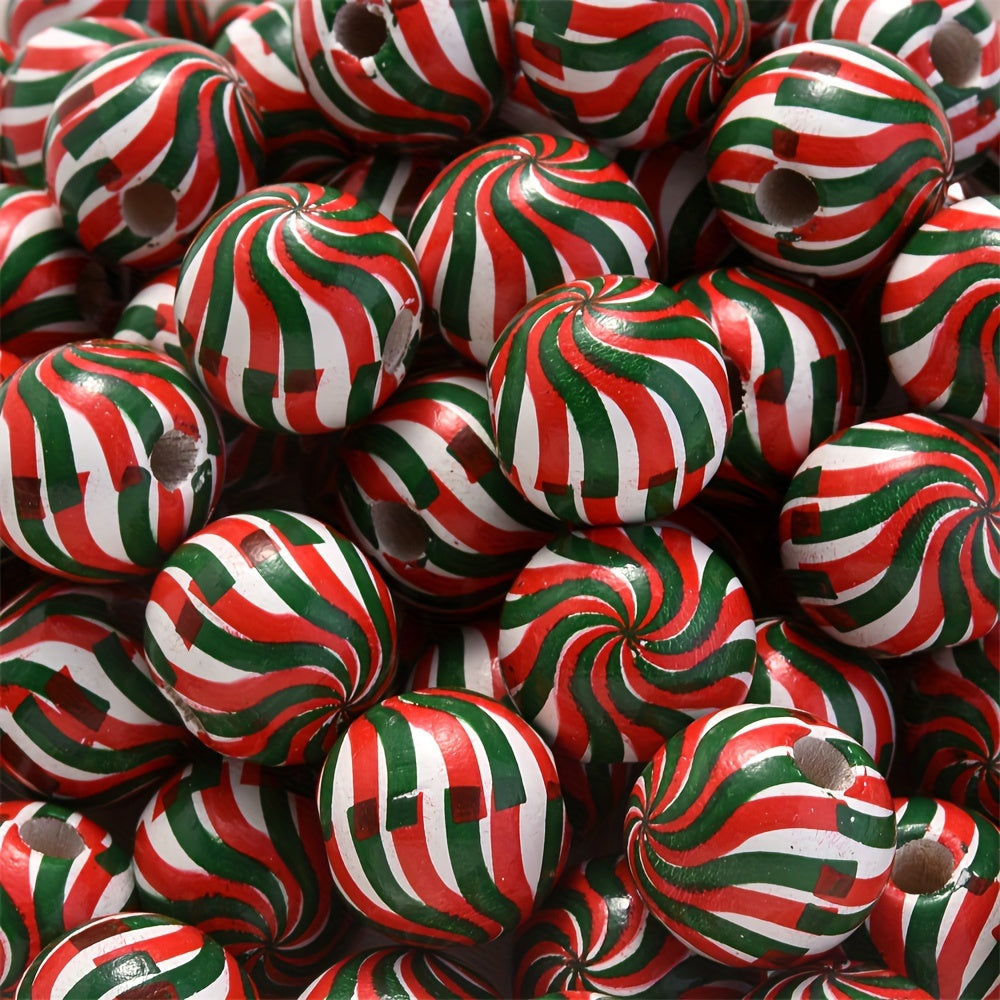 10PCS 16mm Striped Pattern Wooden Bead Set