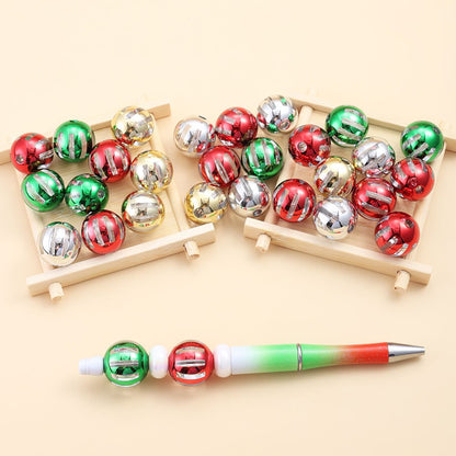 Christmas Striped Acrylic Round Beads