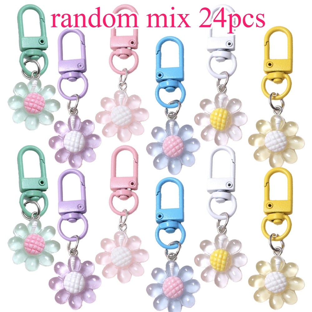 24PCS 2D Flat Sunflower Resin Mini Keychain Set