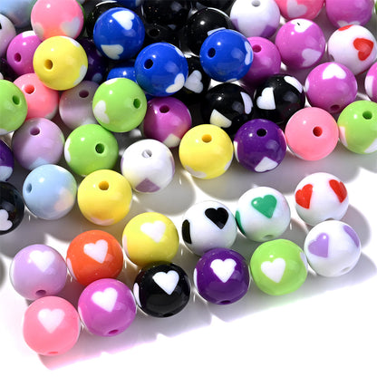 10pcs 16mm Mixed Color Acrylic Heart Pattern Round Beads