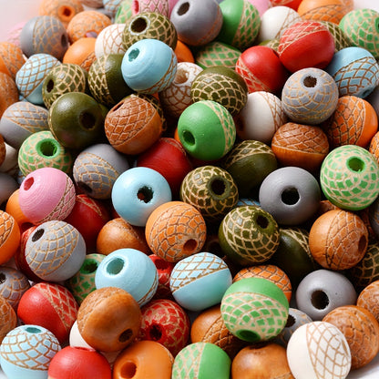 Mesh Round Wood Spacer Beads