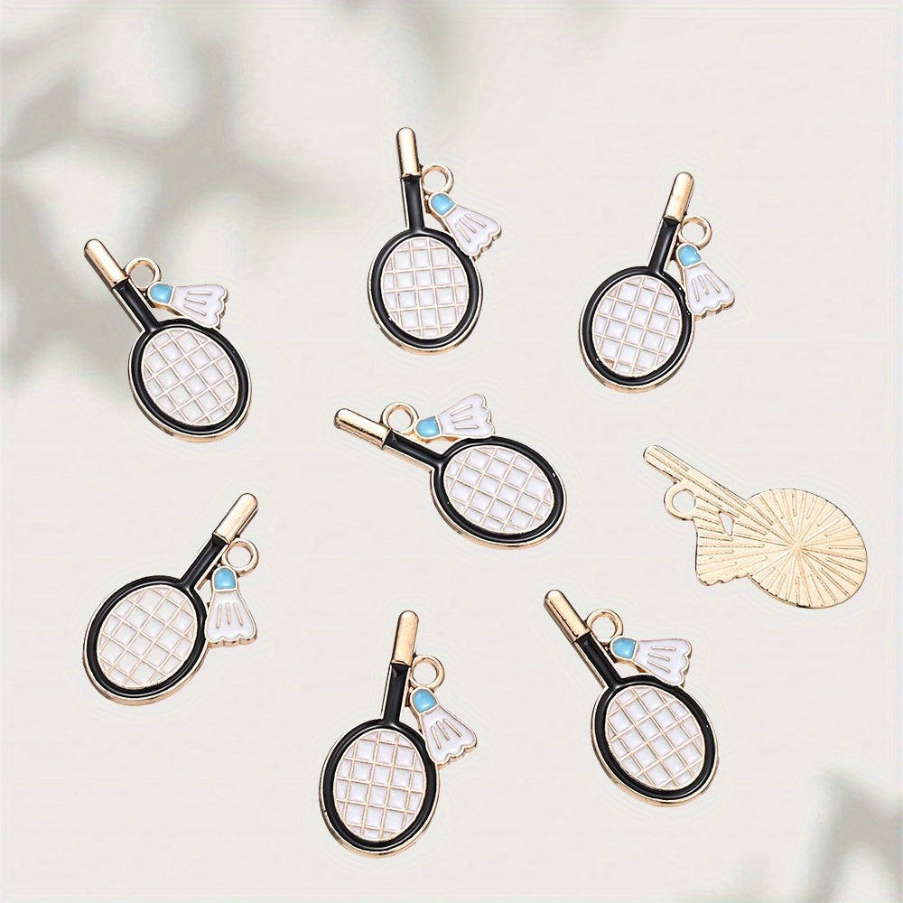 10PCS 11×22mm Colorful Badminton Racket Enamel Charm Set