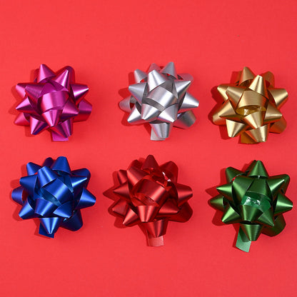 6PCS 5cm PET Christmas Star Ribbon Flower Decorations