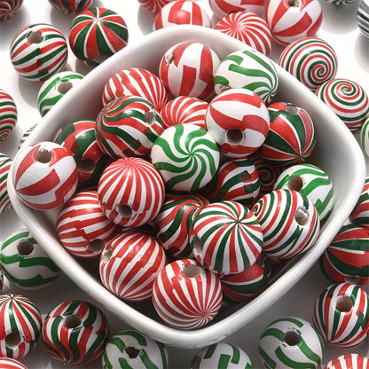 10PCS 16mm Striped Pattern Wooden Bead Set