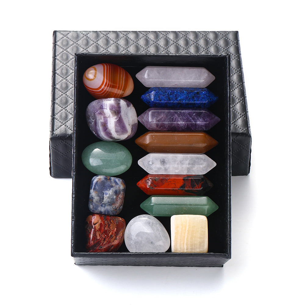 14PCS Natural Stone Double-Pointed Hexagonal Prism Set