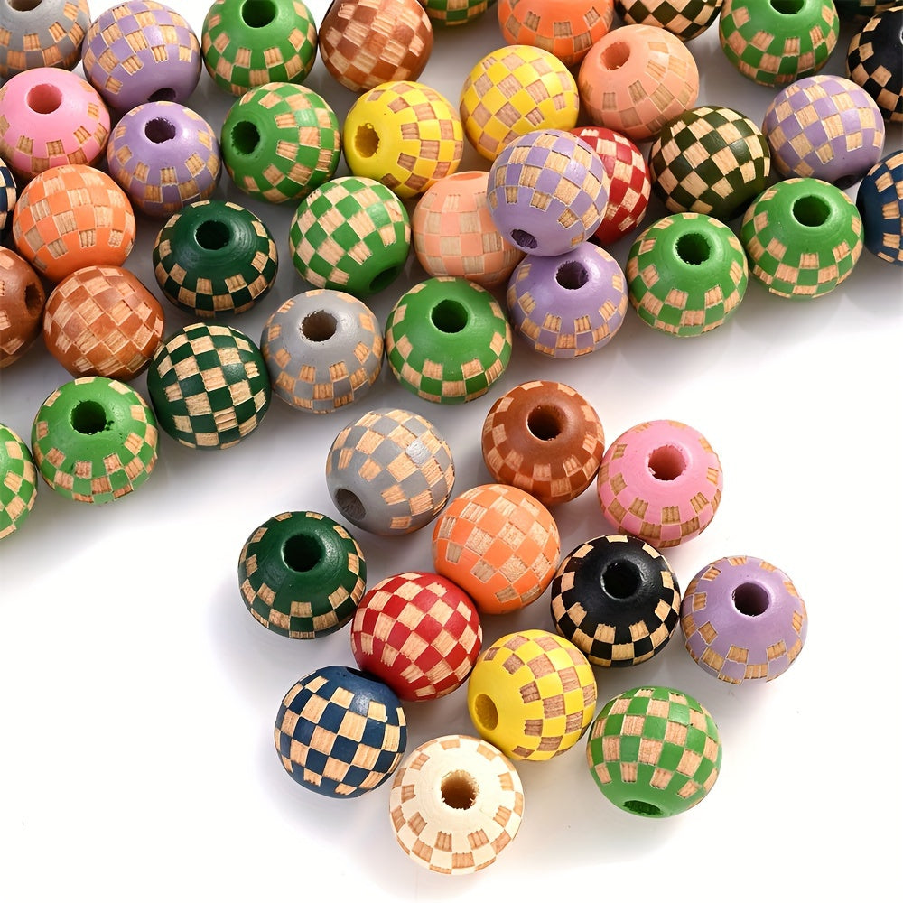Checkerboard Wooden Spacer Beads