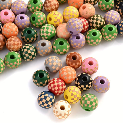 Checkerboard Wooden Spacer Beads