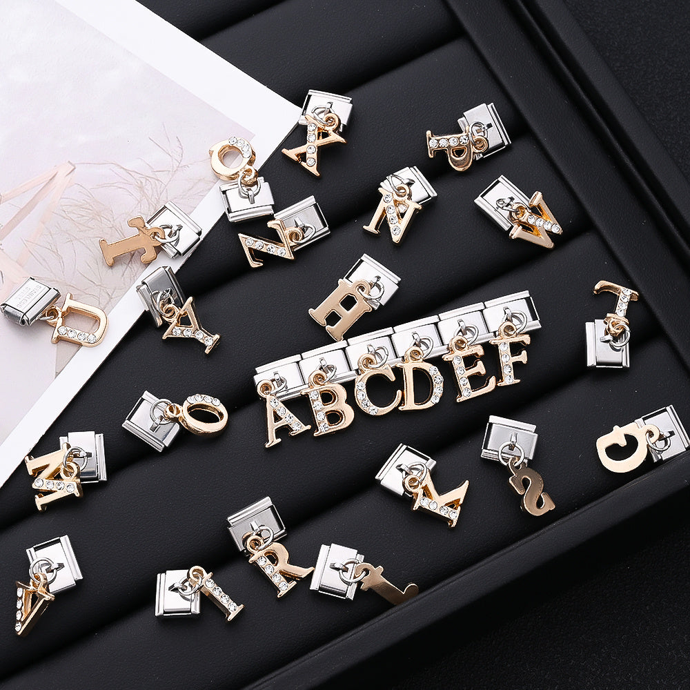 1PC Rhinestone A-Z Letter Modular Bracelet Charm Set