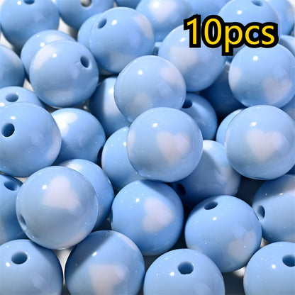 10pcs 16mm Mixed Color Acrylic Heart Pattern Round Beads