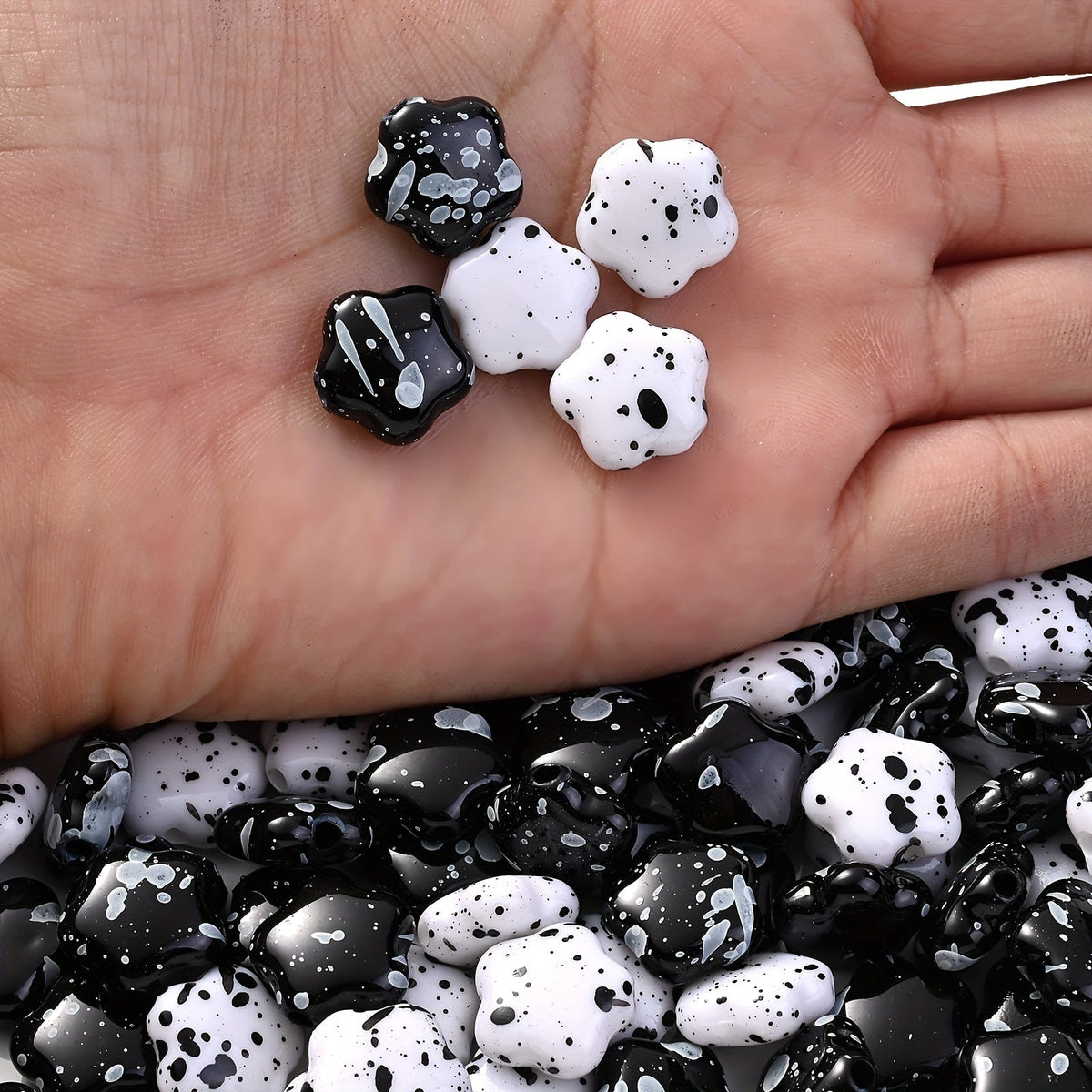 Black and White Plum Blossom Acrylic Spacer Beads