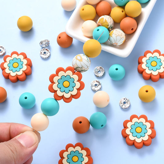 70pcs Flower Silicone Rhinestone Spacer Beads Set