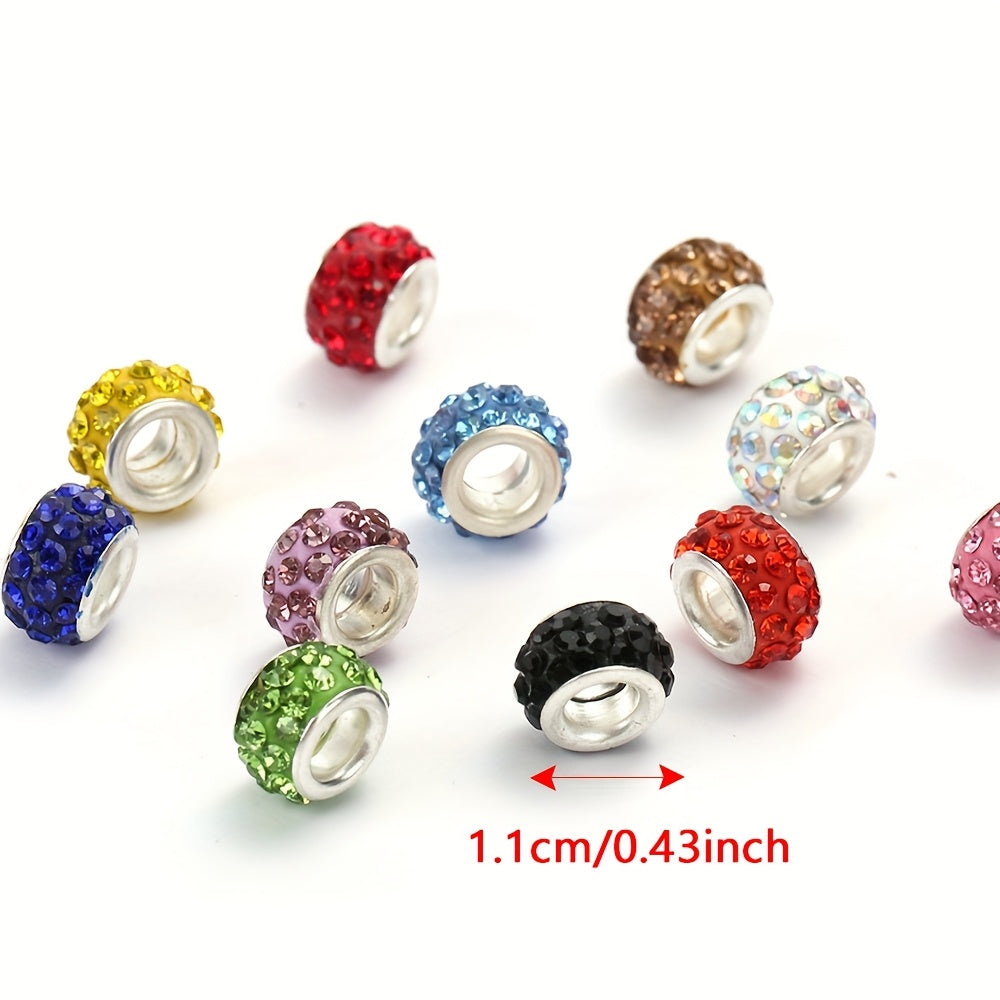 10-Piece Random Multicolor European-Style Rhinestone Large Hole Beads