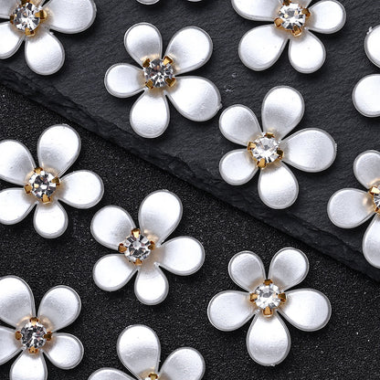 White Five-Petal Flower Acrylic Patch Beads