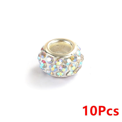 10-Piece Random Multicolor European-Style Rhinestone Large Hole Beads