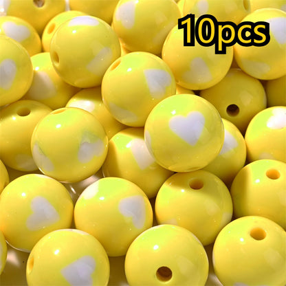 10pcs 16mm Mixed Color Acrylic Heart Pattern Round Beads