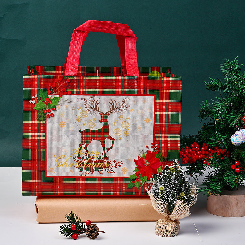 8-Piece 32x18x25 cm Christmas Plaid Tote Gift Bags