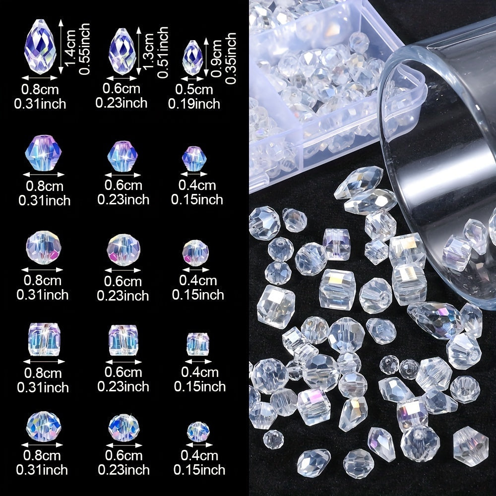 200PCS Geometric Transparent Glass Bead Set
