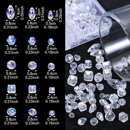 200PCS Geometric Transparent Glass Bead Set