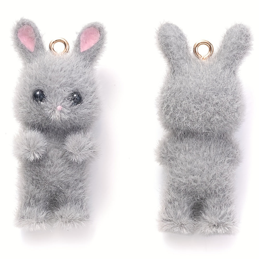 2PCS Plush Rabbit Cartoon Resin Pendant Set