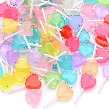 Glow-in-the-Dark Resin Lollipop Heart Star Charms