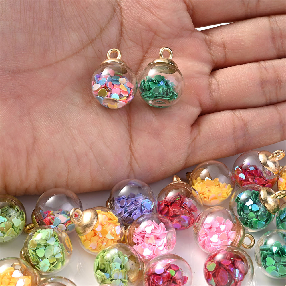 Heart Sequin Glass Pendants