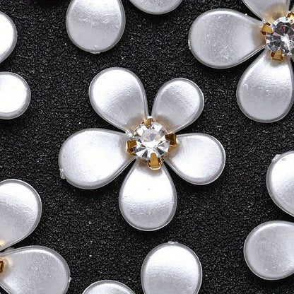 White Five-Petal Flower Acrylic Patch Beads