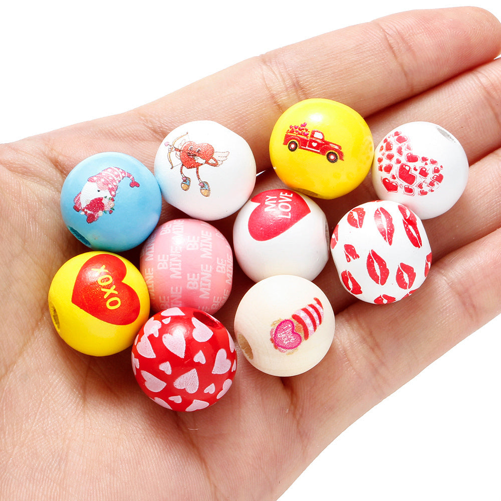 Valentine’s Day Printed Wooden Beads