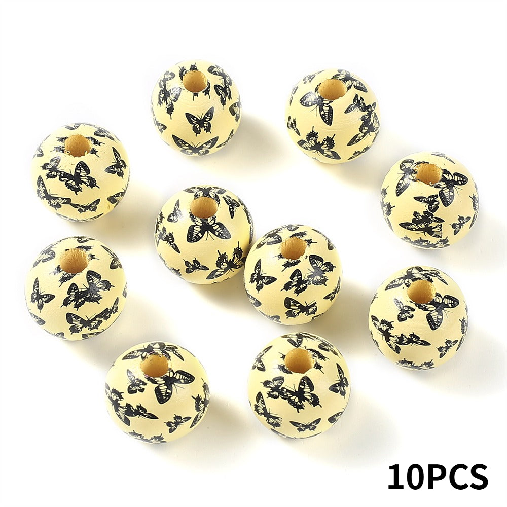 16 mm Colorful Butterfly Print Wooden Beads