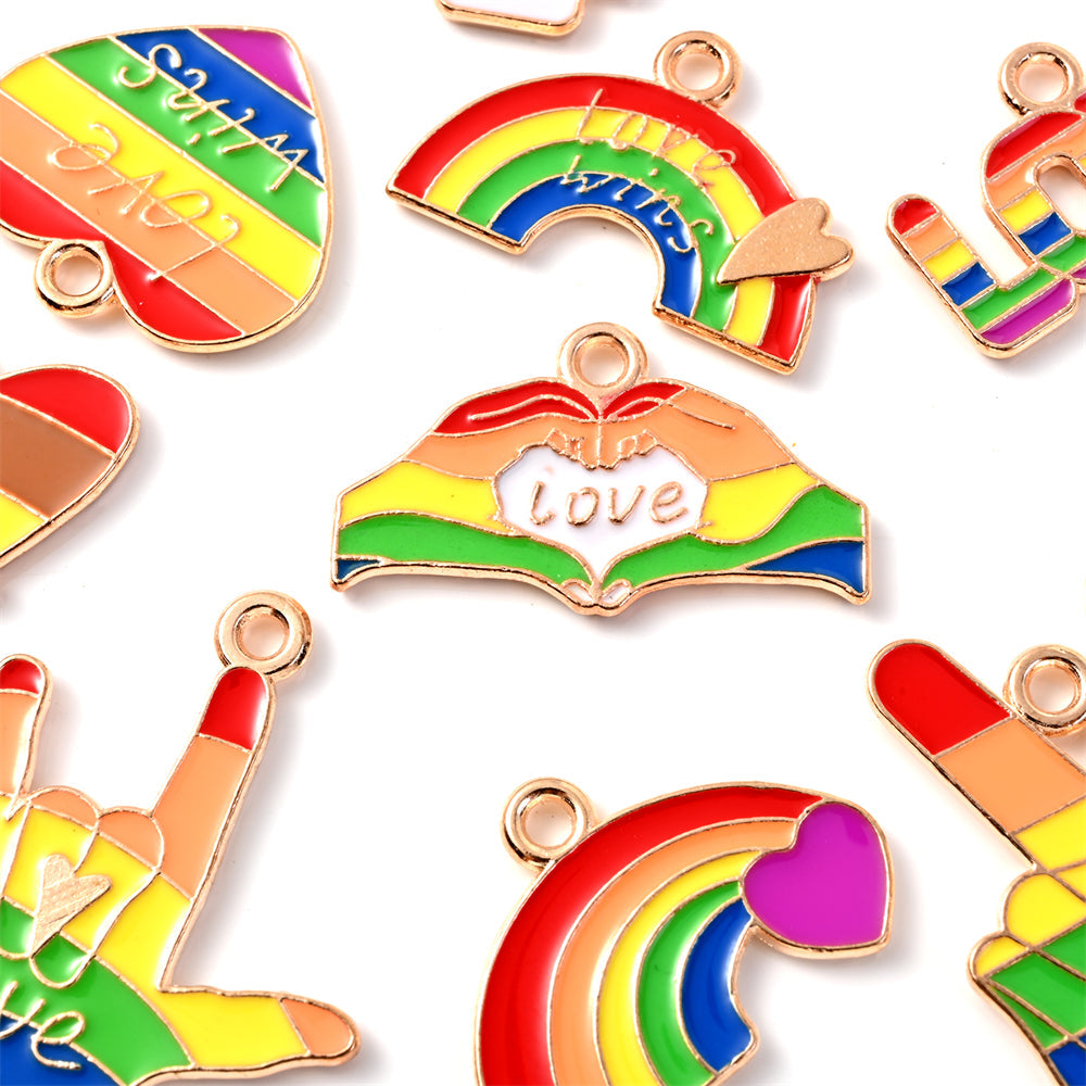 Alloy Pride Month Rainbow Heart Love Pendants