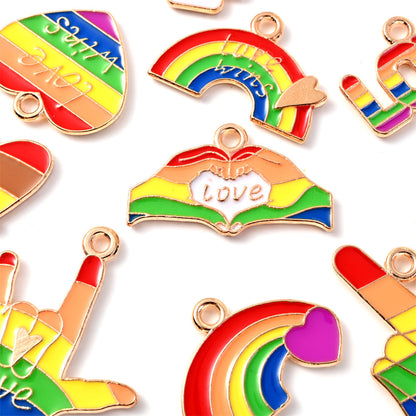 Alloy Pride Month Rainbow Heart Love Pendants