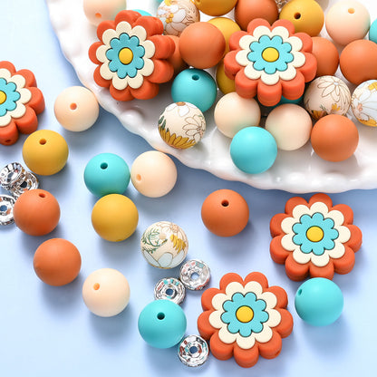 70pcs Flower Silicone Rhinestone Spacer Beads Set