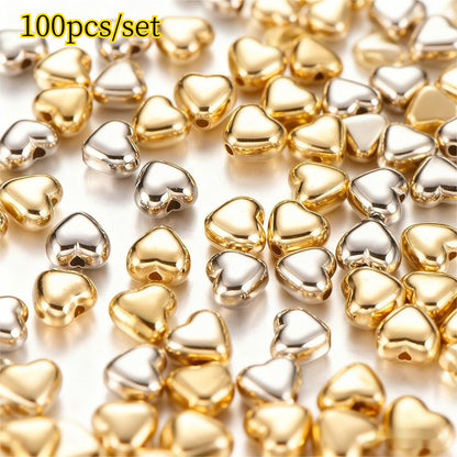 100PCS Gold & Silver Heart CCB Bead Set