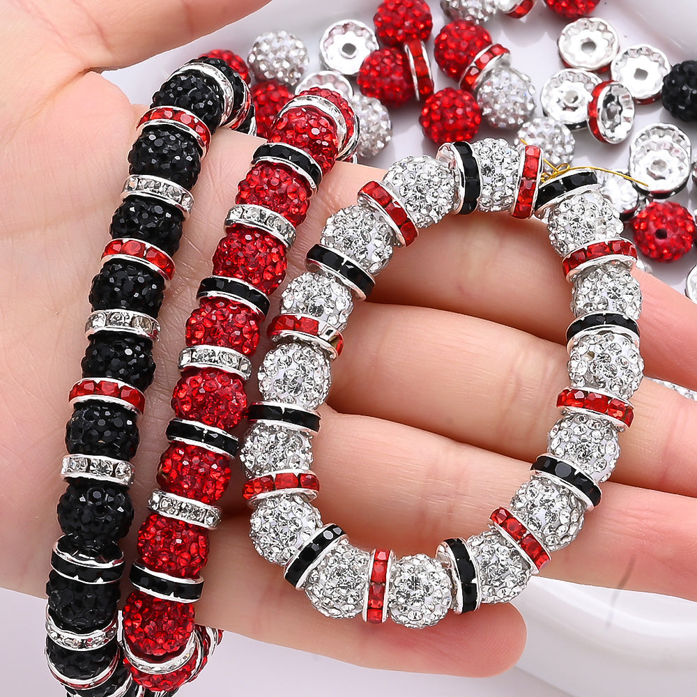 160PCS Red, Black & White Rhinestone Spacer Bead Set