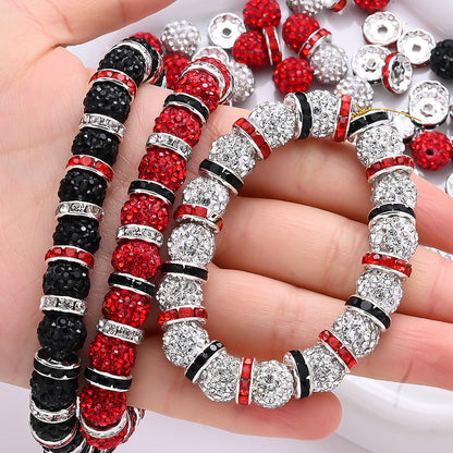160PCS Red, Black & White Rhinestone Spacer Bead Set