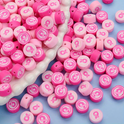 9 mm Breast Cancer Awareness-Themed Polymer Clay Beads