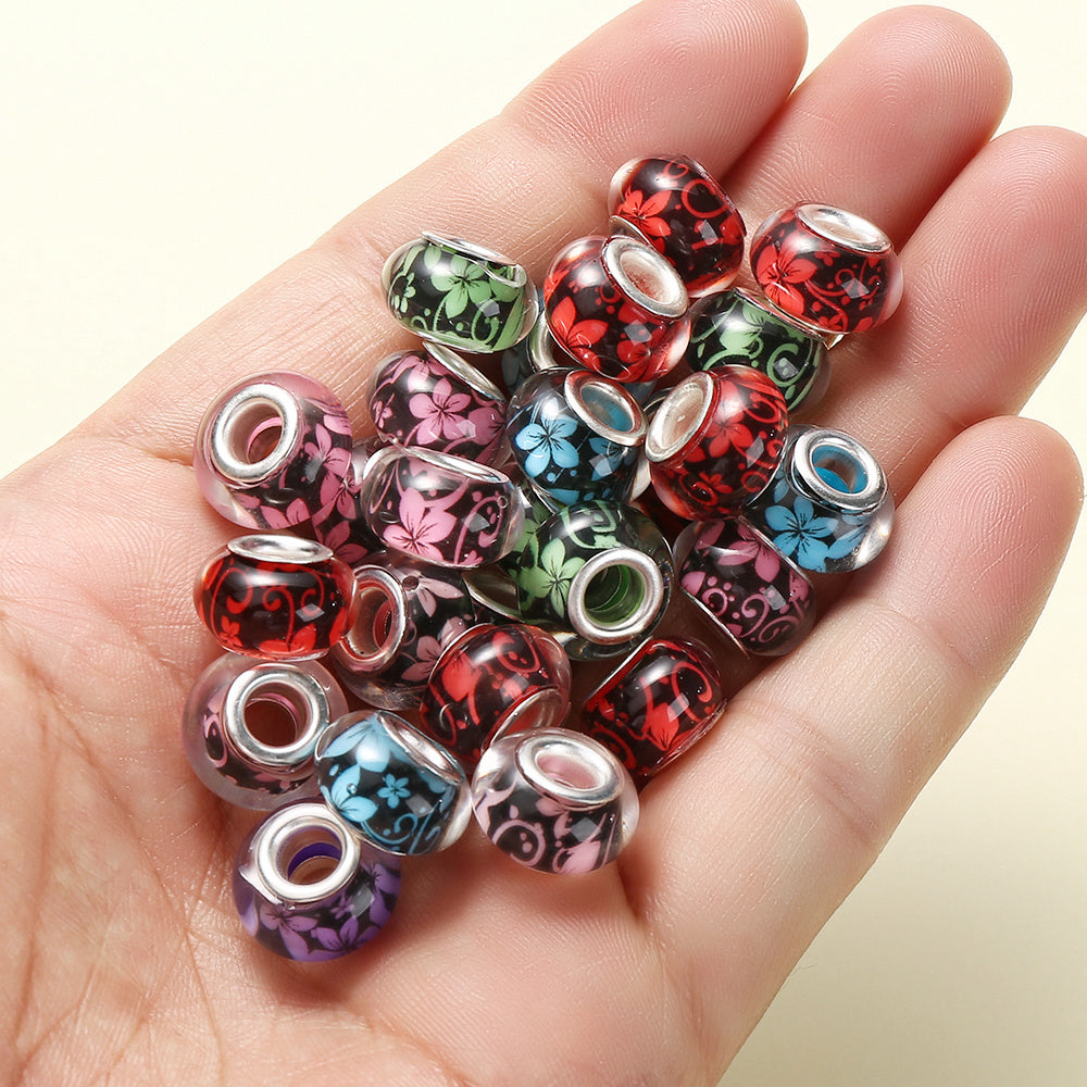 Flower Pattern Resin Large Hole Beads