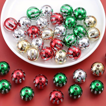Christmas Striped Acrylic Round Beads