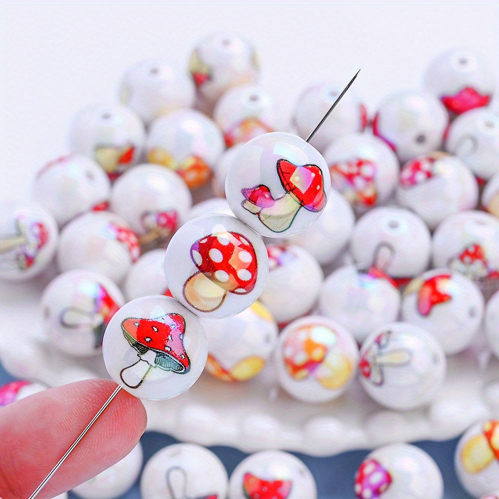 Double Sided Mushroom Printed Acrylic Beads