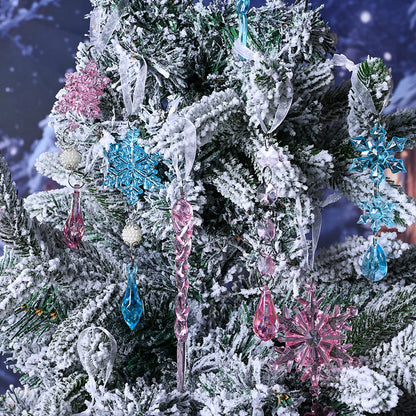 18-Piece Christmas Transparent Snowflake & Waterdrop Acrylic Pendants