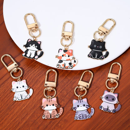 Mini Enamel Cat Keychain Set