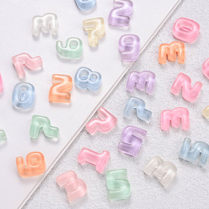 Rainbow Resin Number Flatback Beads
