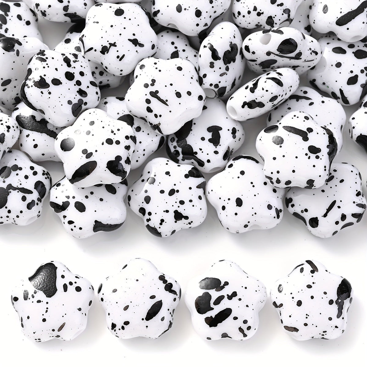 Black and White Plum Blossom Acrylic Spacer Beads