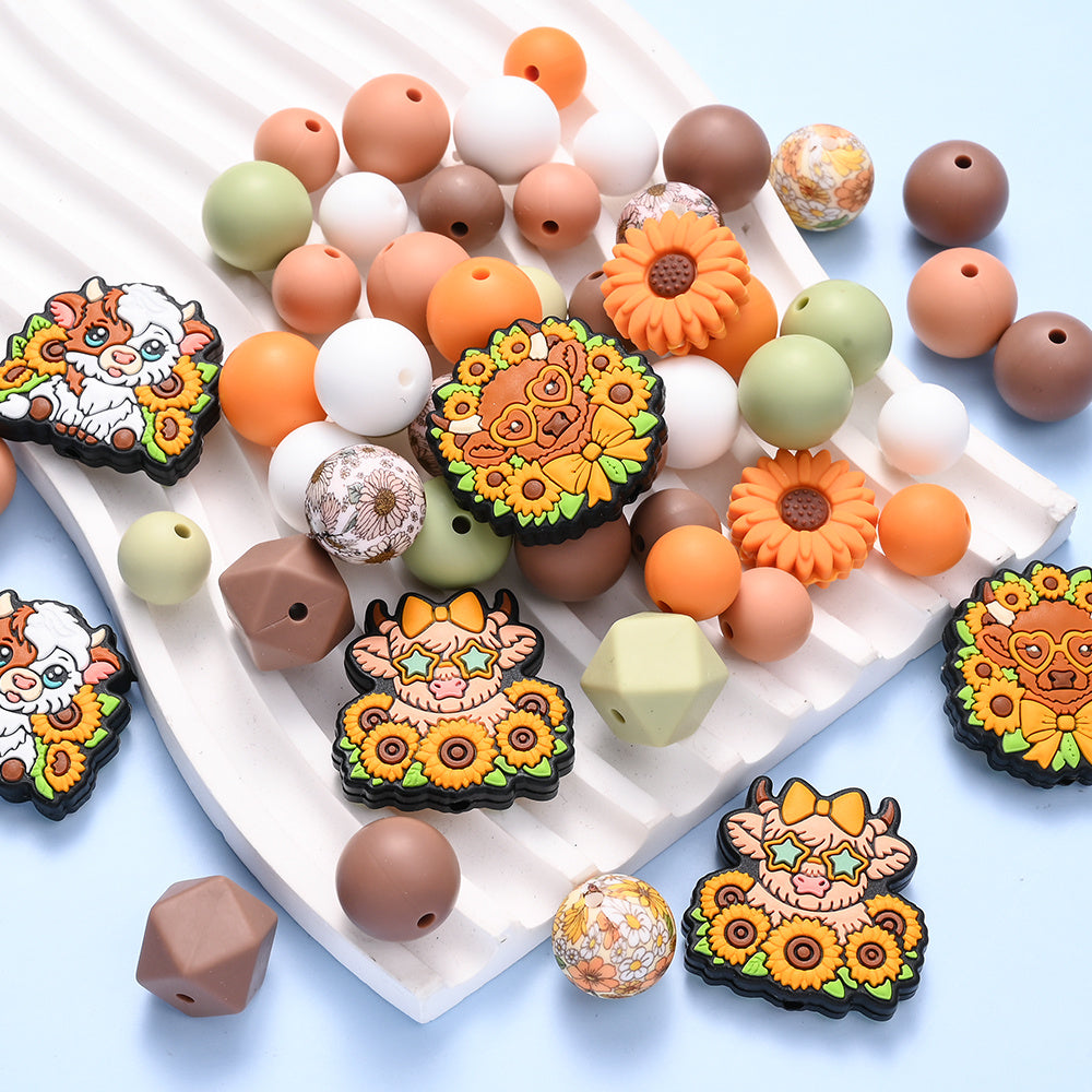 Brown Highland Cow Silicone Beads Set