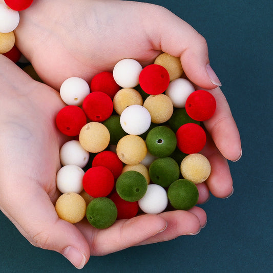 Christmas Flocked Acrylic Round Beads