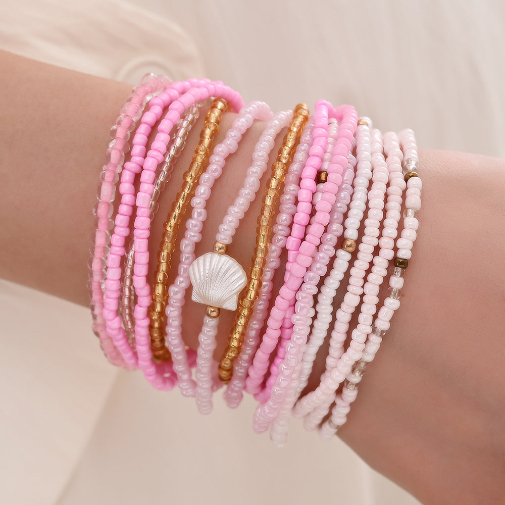 Pink Rice Beaded Bracelet Set