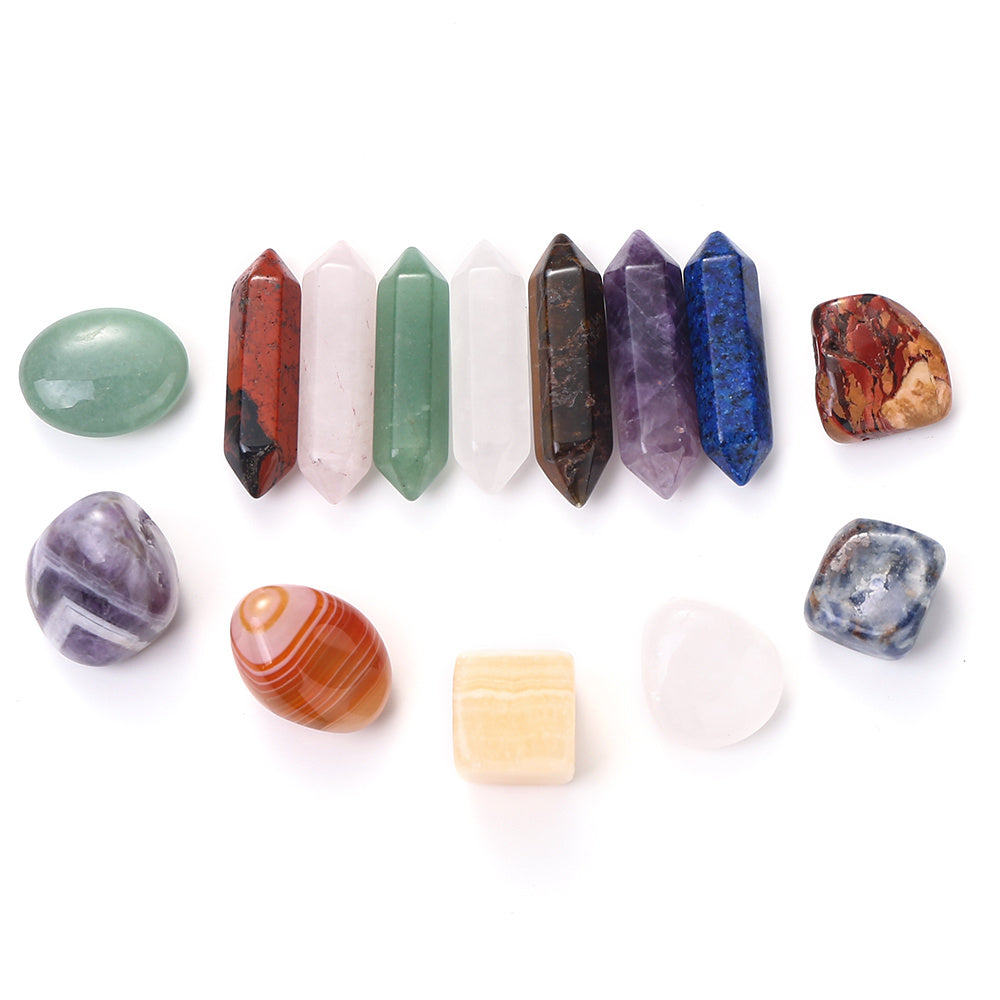 14PCS Natural Stone Double-Pointed Hexagonal Prism Set