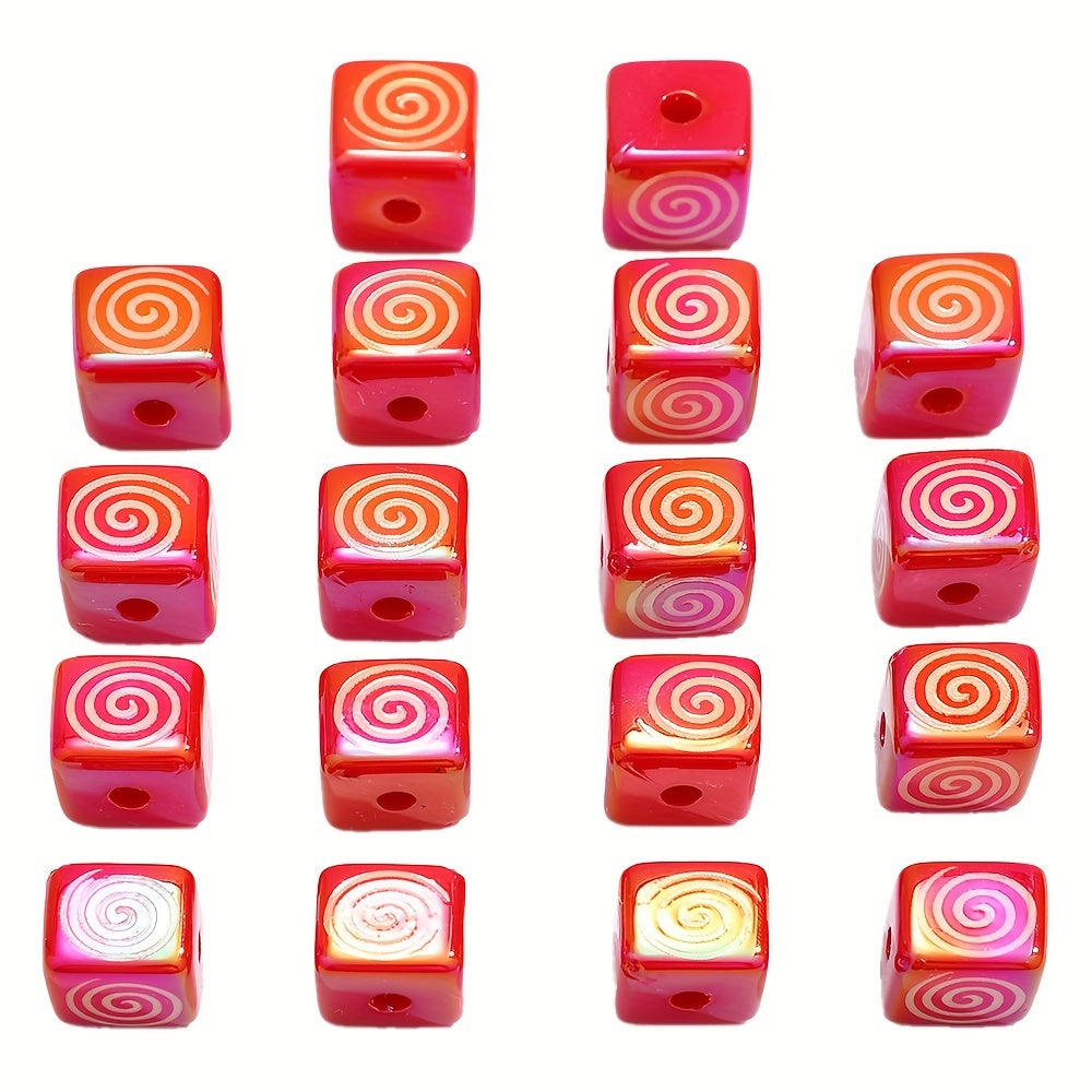 Red Swirl Square Acrylic Beads