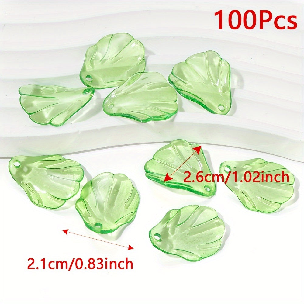Clear Green Acrylic Leaf Beads and Charms