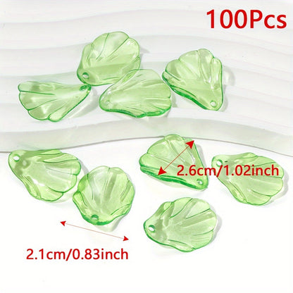 Clear Green Acrylic Leaf Beads and Charms