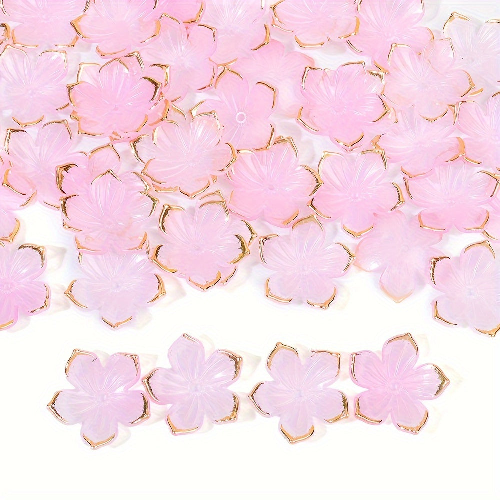 50PCS Gold-Edged Five-Petal Acrylic Flower Bead Set